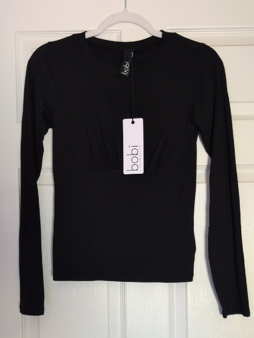 bobi Black Long Sleeve Scoop-Neck Fitted Top